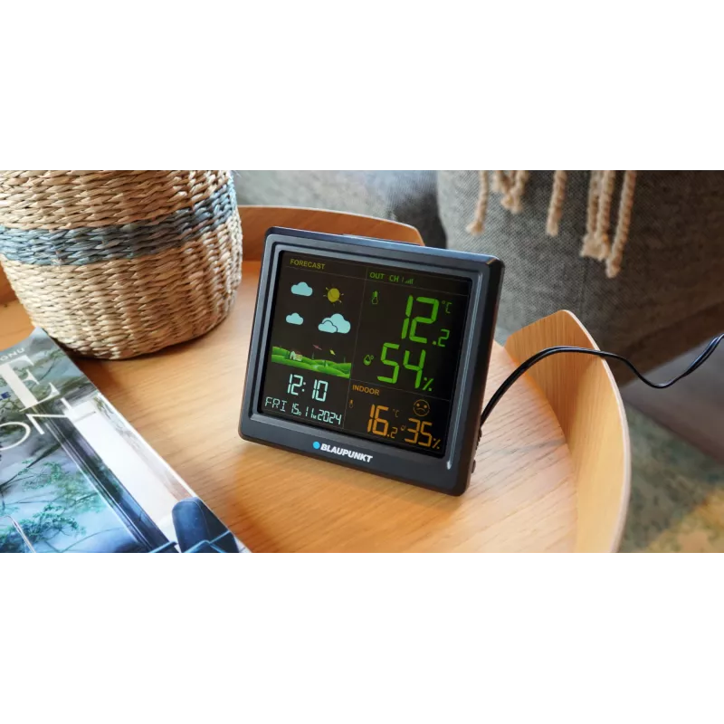Oro stotelė BLAUPUNKT WS25BK – vidaus ir lauko temperatūros bei drėgmės matuoklis, juoda, 1 jutiklis, LCD ekranas