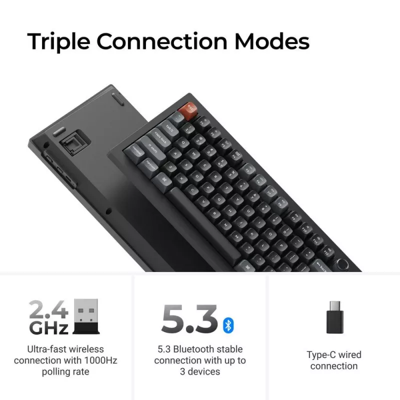 Mechaninė pilno dydžio (100 %) klaviatūra Keychron V6 Ultra 8K – QWERTY, Bluetooth, RGB LED, juoda