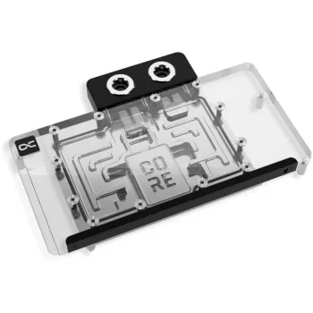 Vandens blokas vaizdo plokštei Alphacool Core RX 9070 XT Hellhound+ Skaidrus Chromas su galine plokšte