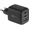 USB-C greitasis įkroviklis Nano, PD, GaN, 65 W, USB-C pintas laidas (juodas, 1x USB-A, 2x USB-C PD, Quick Charge 3.0, 1 m laidas)