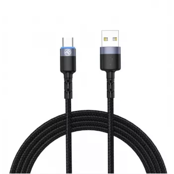 Duomenų kabelis Tellur USB į Type-C LED nailoninis pintas 1,2 m Juodas