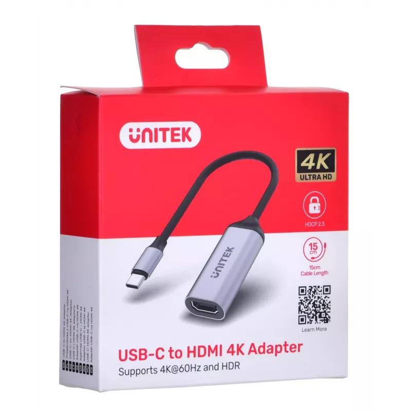 UNITEK V1420A vaizdo kabelio adapteris 0,15 m USB-C į HDMI pilka