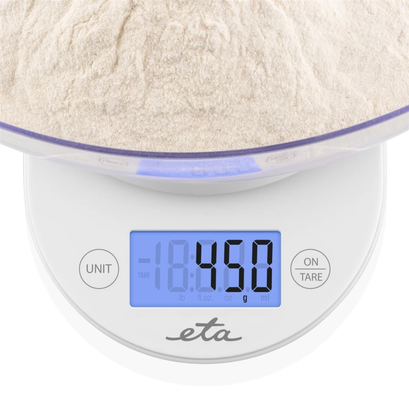 Virtuvinės svarstyklės su dubeniu ETA 577090000 Mari, 1 g padala, LCD, balta