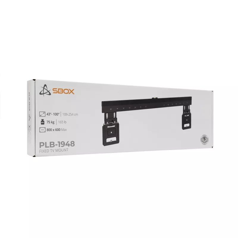 Sbox PLB-1948 fiksuotas sieninis televizoriaus laikiklis, 43–100 colių, iki 75 kg, VESA 800x600