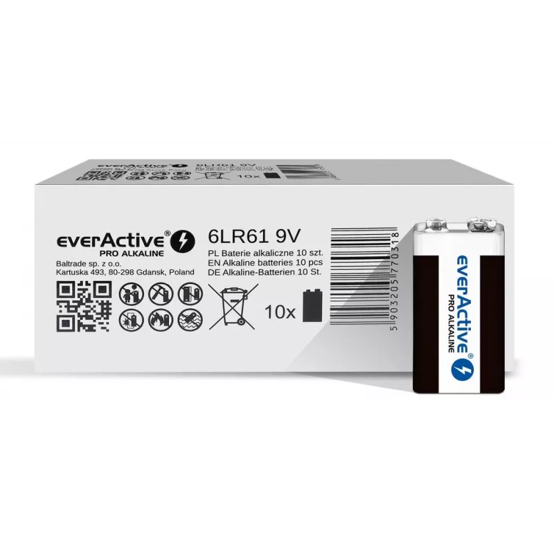 Baterija šarminė EverActive Pro Alkaline 6LR61 9V