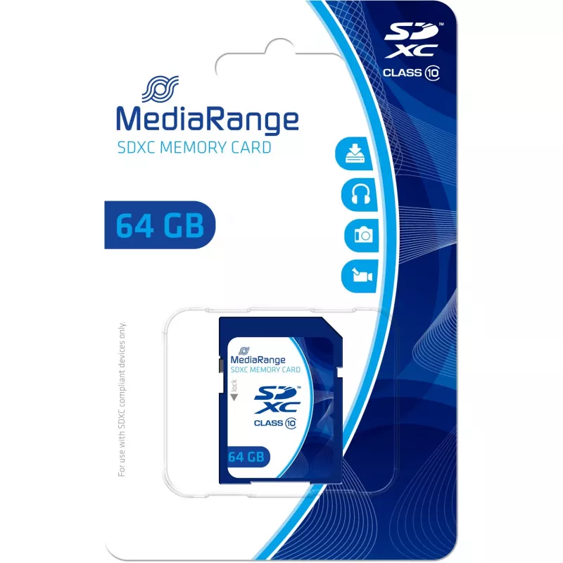MediaRange SDXC atminties kortelė 64GB Class 10 mėlyna (MR965)