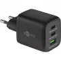 USB-C greitasis įkroviklis Nano, PD, GaN, 65 W, USB-C pintas laidas (juodas, 1x USB-A, 2x USB-C PD, Quick Charge 3.0, 1 m laidas)