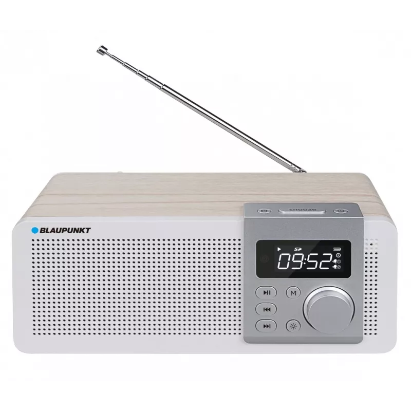 Nešiojamas radijas BLAUPUNKT PP14BT su Bluetooth, MP3, MicroSD, USB ir žadintuvu — 6 W, baterija/tinklas, 230×118×90 mm