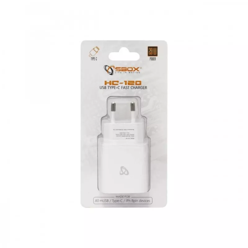 Sbox HC-120 USB Type-C sieninis įkroviklis baltas