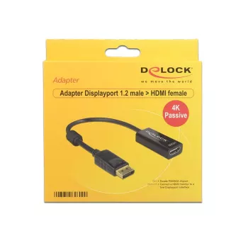 DeLOCK vaizdo / garso adapteris DisplayPort / HDMI, DisplayPort (M) - HDMI 19-pin (M), 20 cm, DisplayPort 1.2, juodas (62609)