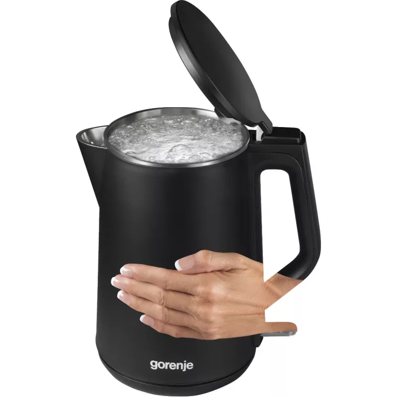 Elektrinis virdulys Gorenje K15DWBK – 1,5 l, 2200 W, juodas, mygtukų valdymas, 360° pagrindas