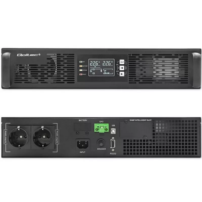 Qoltec 52285 nepertraukiamo maitinimo šaltinis (UPS) Dvigubo keitimo (Online) 1 kVA 1000 W 2 AC lizdai