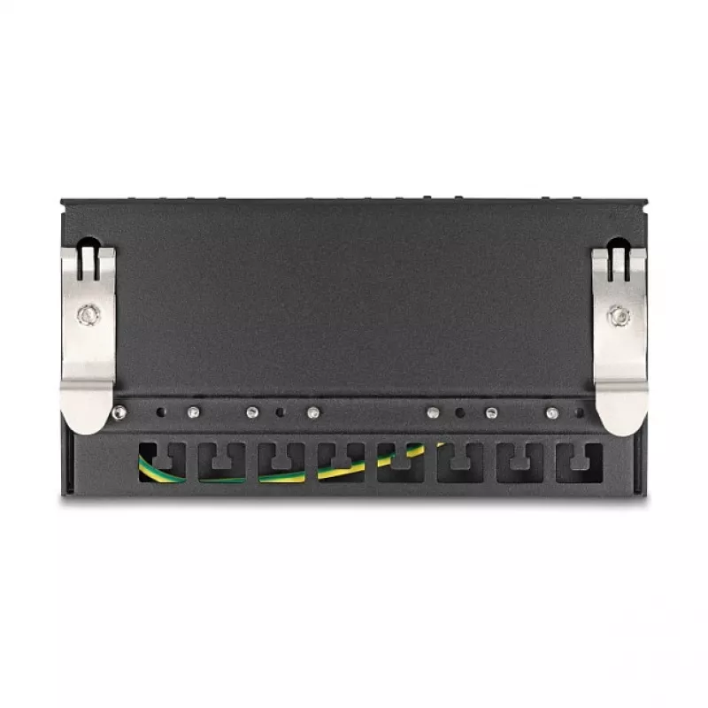 Patch panel DELOCK Mini Desktop RJ45 8 prievadų Cat.6A ekranuotas juodas ant stalo, sienos ar DIN bėgio