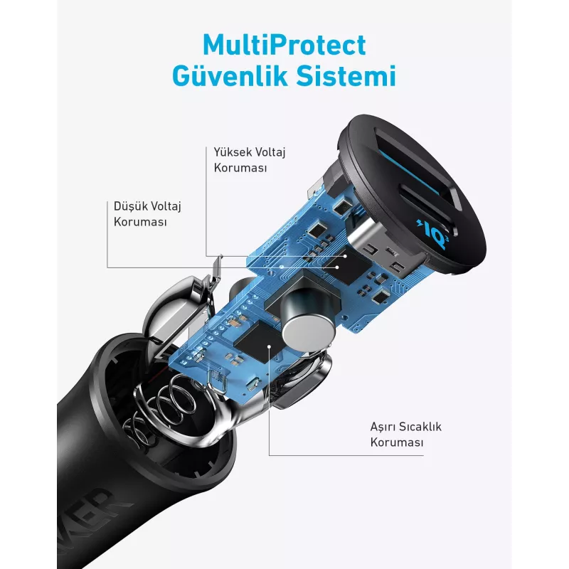 Anker automobilinis įkroviklis 30W 2 prievadai Juodas Greitas įkrovimas