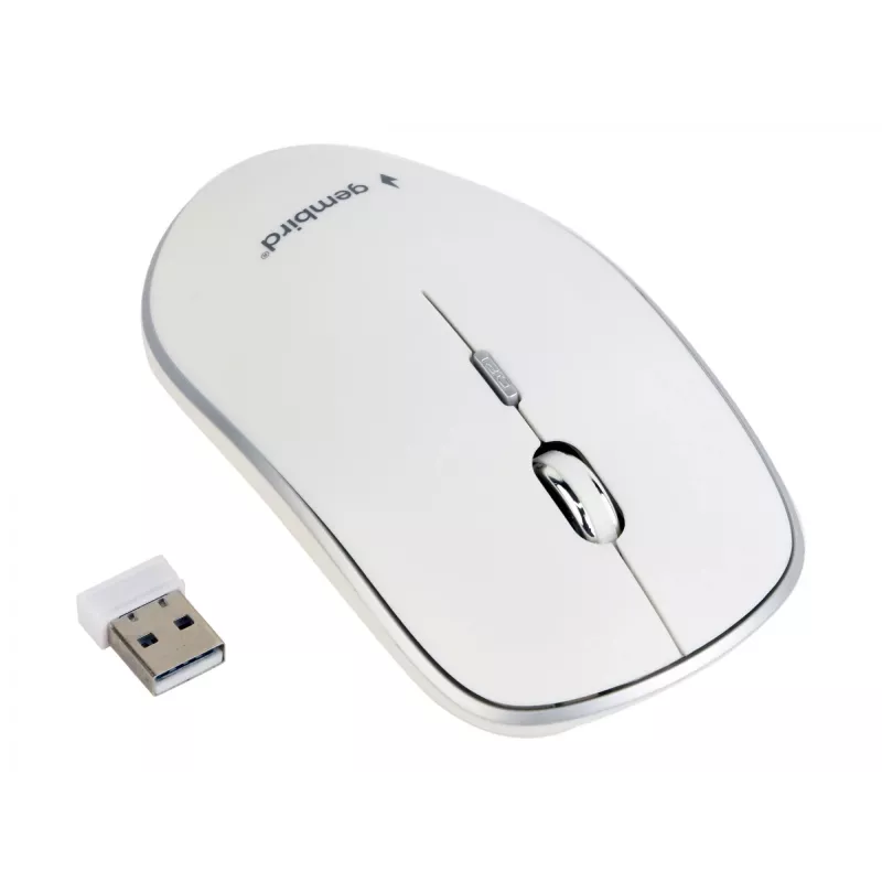 Belaidė pelė Gembird MUSW-4B-01-W, ambidekstrinė, optinė 1600 DPI, 4 mygtukai, RF belaidė, balta
