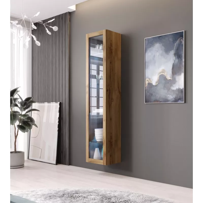 Vitrina sieninė Cama Meble VIGO 180 – stiklinė spintelė, 1800×400×300 mm, ąžuolas wotan
