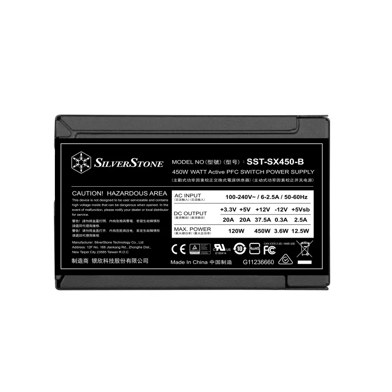 SilverStone SST-SX450-B maitinimo blokas (vidinis) – ATX12V 2.4 / SFX12V, 80 PLUS Bronze, 450 W, juodas