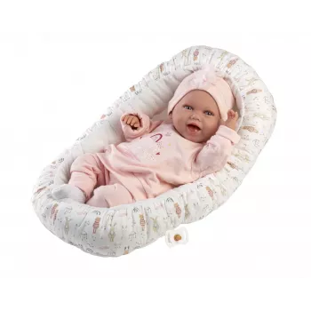 Lėlė Llorens Mimi Baby 42 cm – tikroviškas veidas, juokiasi, minkštas kūnelis