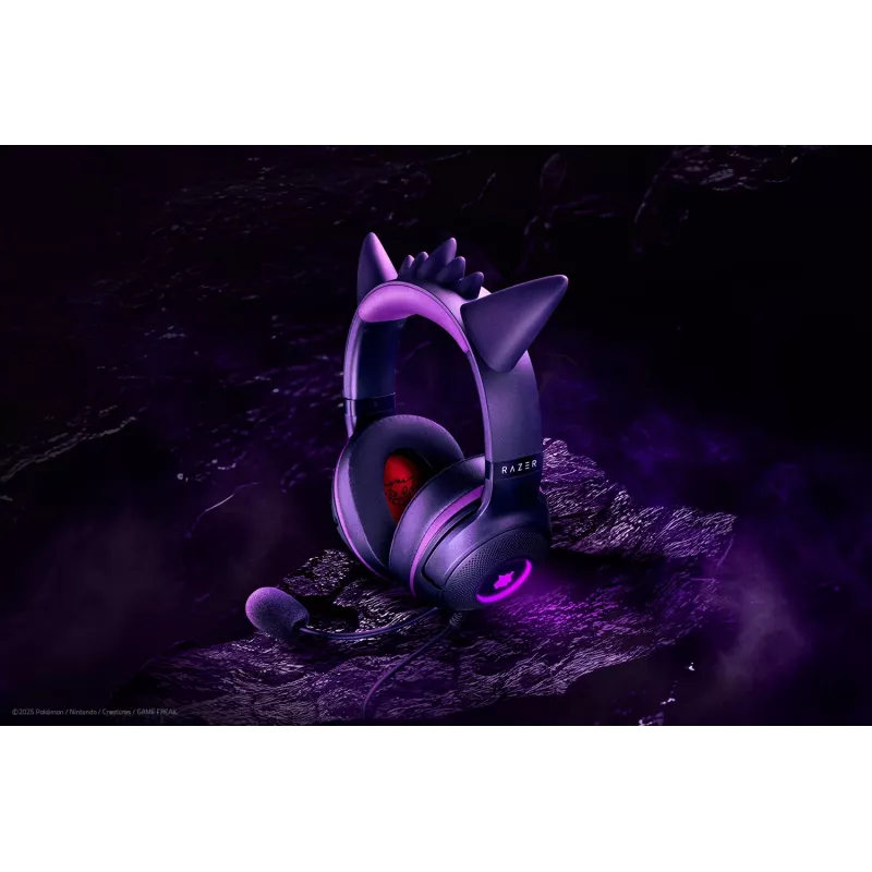 Ausinės Razer Kraken Kitty V2 - Pokemon Gengar Ed. laidinės, žaidimams, USB Type-A, rožinės