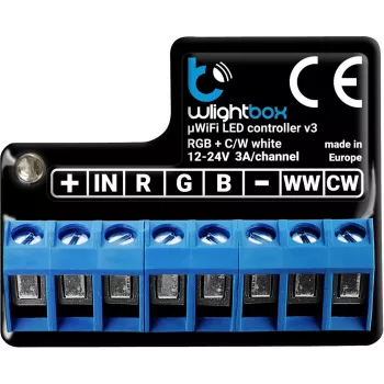 BLEBOX wLightBox v3 WiFi I/O modulis su 1 dvejetainiu įėjimu ir 1 RGBW/CCT LED išėjimu