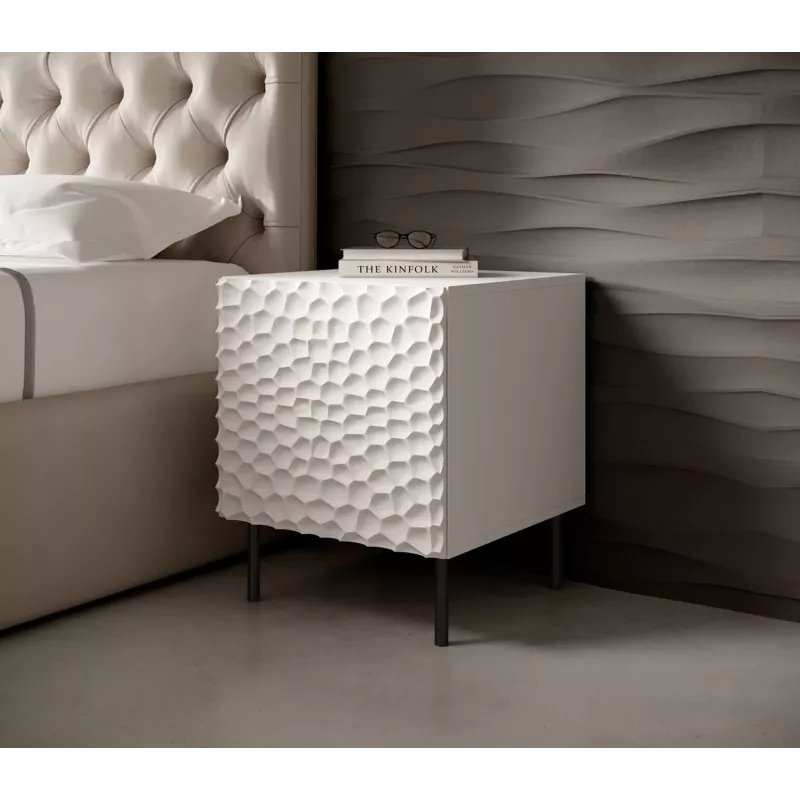 Nakties staliukų komplektas Cama Meble HOLE – 2 vnt, 44×40.5×53.5 cm, baltas matinis, MDF/medžio drožlių plokštė, 16 mm rėmas