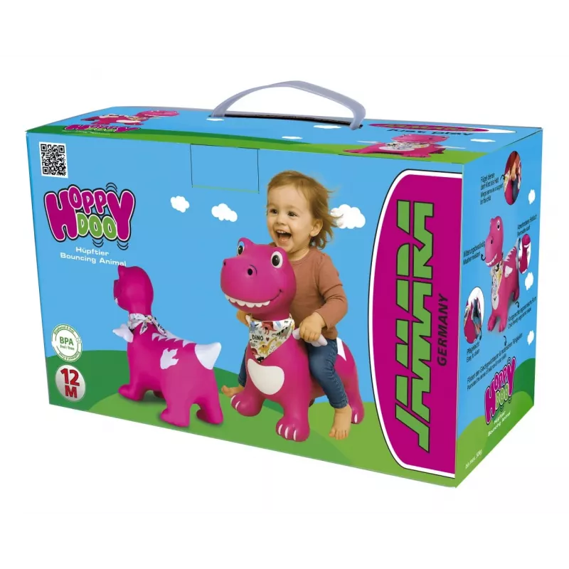 Pripučiamas šokinėjantis dinozauras Jamara HoppyDoo Dino su sparnais rožinis su pompa 466008