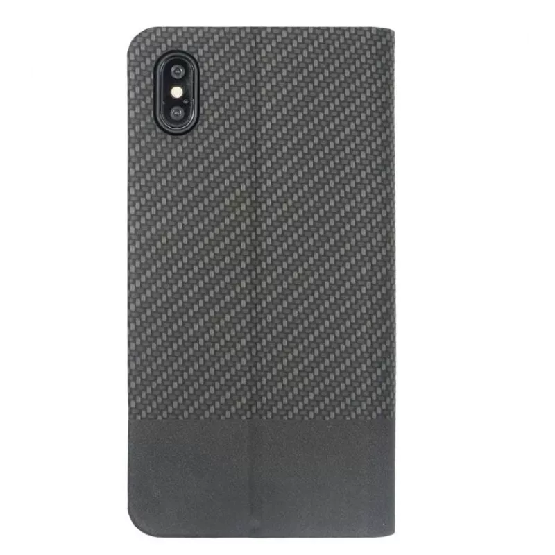 Dėklas knygelė Tellur iPhone XS Max – juoda anglies pluošto apdaila, piniginės stiliaus