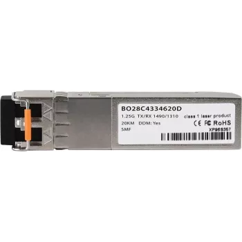 Suderinamas Cisco GLC-2BX-D BlueOptics© BO28C4334620D cSFP siųstuvas-imtuvas, LC-Duplex, 1000BASE-2BX-D, vienmodis šviesolaidis, TX:1490nm/RX:1310nm, 20 km, 0°C/+70°C, DDM (GLC-2BX-D-BO)