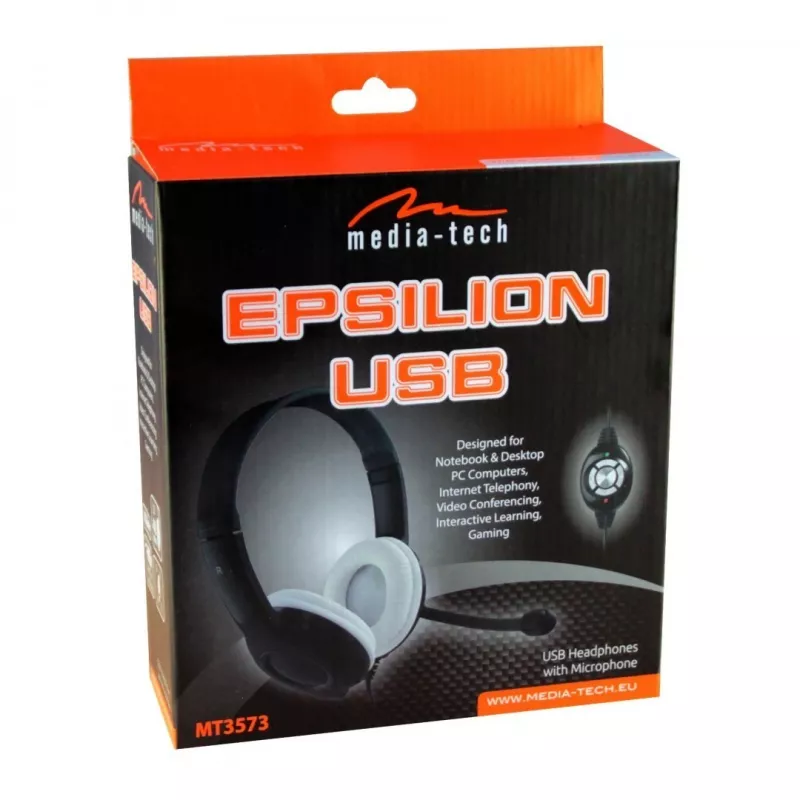 Ausinės MEDIA-TECH MT3573 laidinės binauralinės lankstomos su boom mikrofonu, 1,9 m laidas, USB, juodos