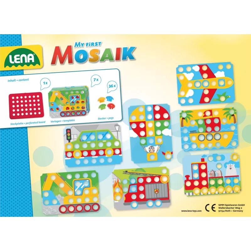 Edukacinis mozaikos rinkinys Lena My First Mozaic Traffic model 35633 – lentelė su smeigtukais transporto paveikslėliams