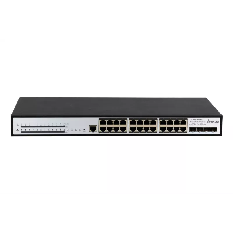 Valdomas jungiklis Extralink Chiron Pro 24x RJ45 1000Mb/s PoE 4x SFP+ L3 370W