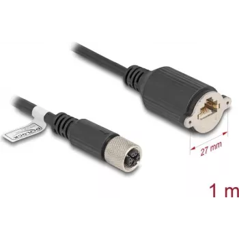 Tinklo kabelis DeLOCK M12 X-coded 8 kontaktų lizdas į RJ45 jungtį Cat.6A 1 m juodas