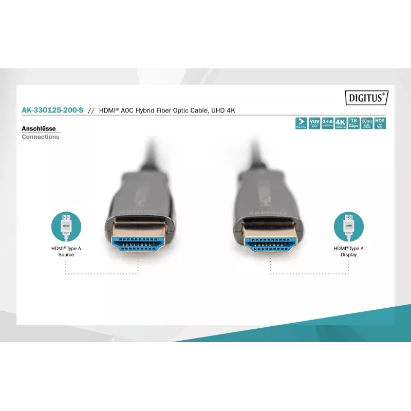 HDMI AOC hibridinis optinis laidas Digitus AK-330125-200-S, 20 m