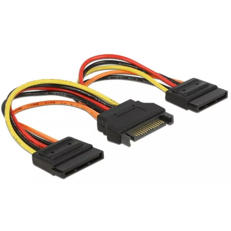 DeLOCK 60143 SATA maitinimo kabelis, 15 kontaktų kištukas į 2x 15 kontaktų lizdus, 0,15 m