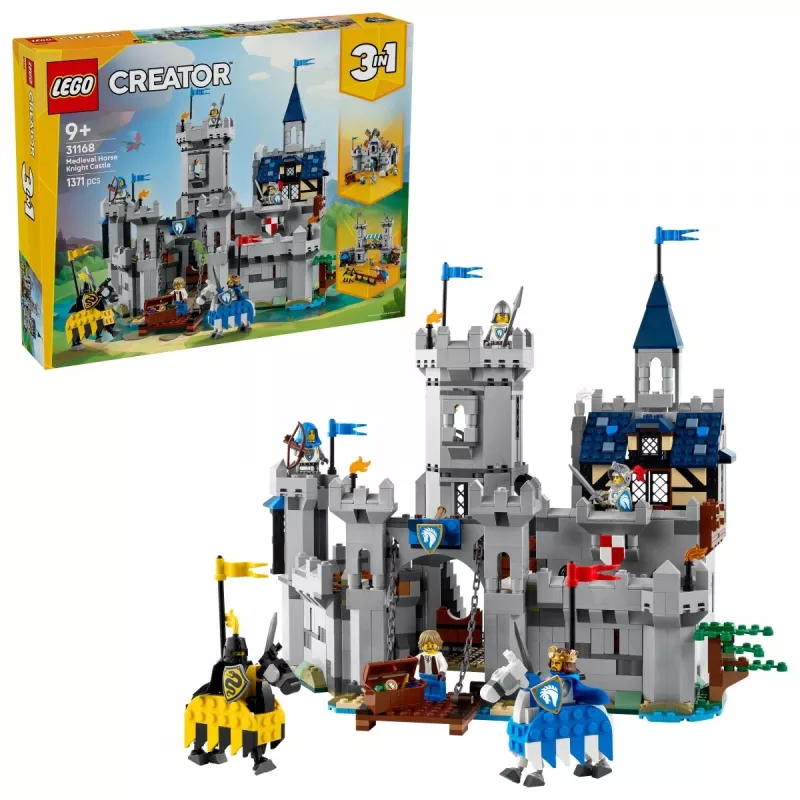 Konstruktorius LEGO Creator 3-in-1 Viduramžių riterio pilis 31168 — 1371 detalė, 6 minifigūrėlės, nuo 9 metų