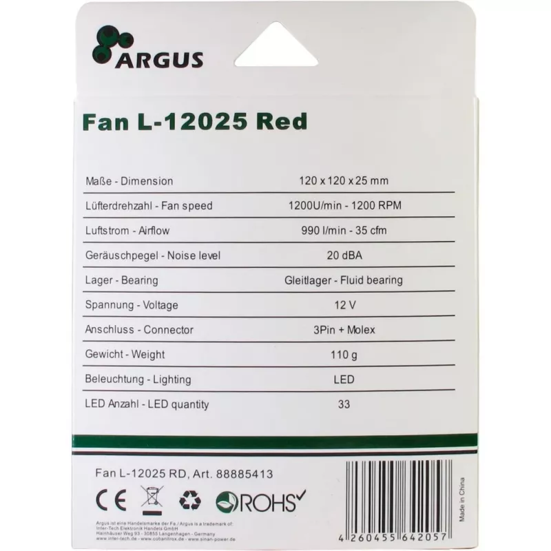 INTER-TECH Argus L-12025 120mm korpuso ventiliatorius - juodas