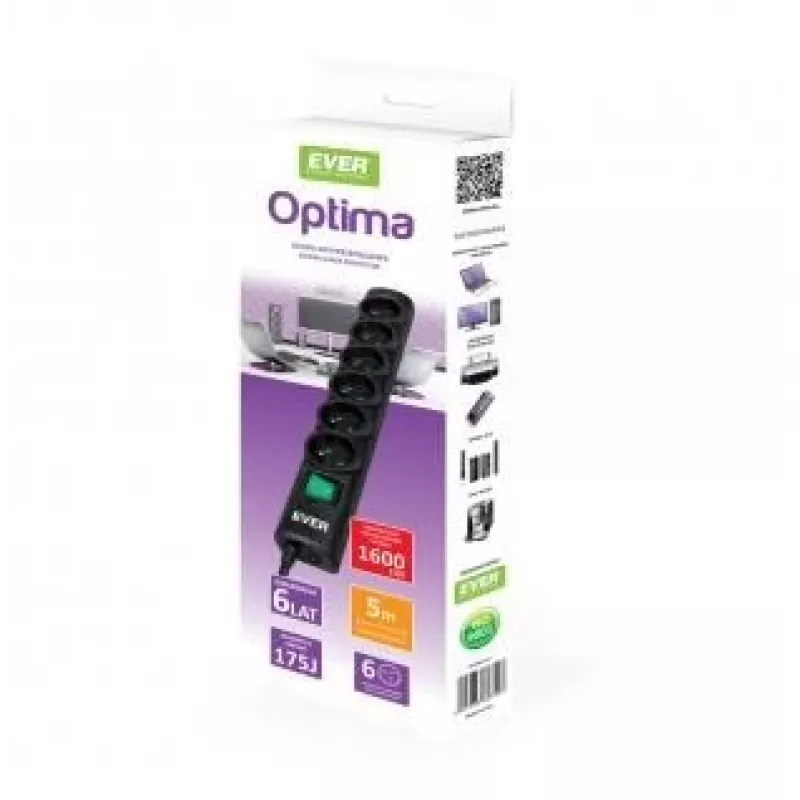 Ever Optima 5m juodas 6 AC lizdai 250 V