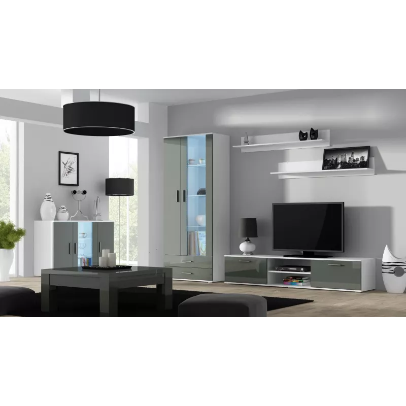 Cama TV stovas SOHO 180 baltas/pilkas blizgus