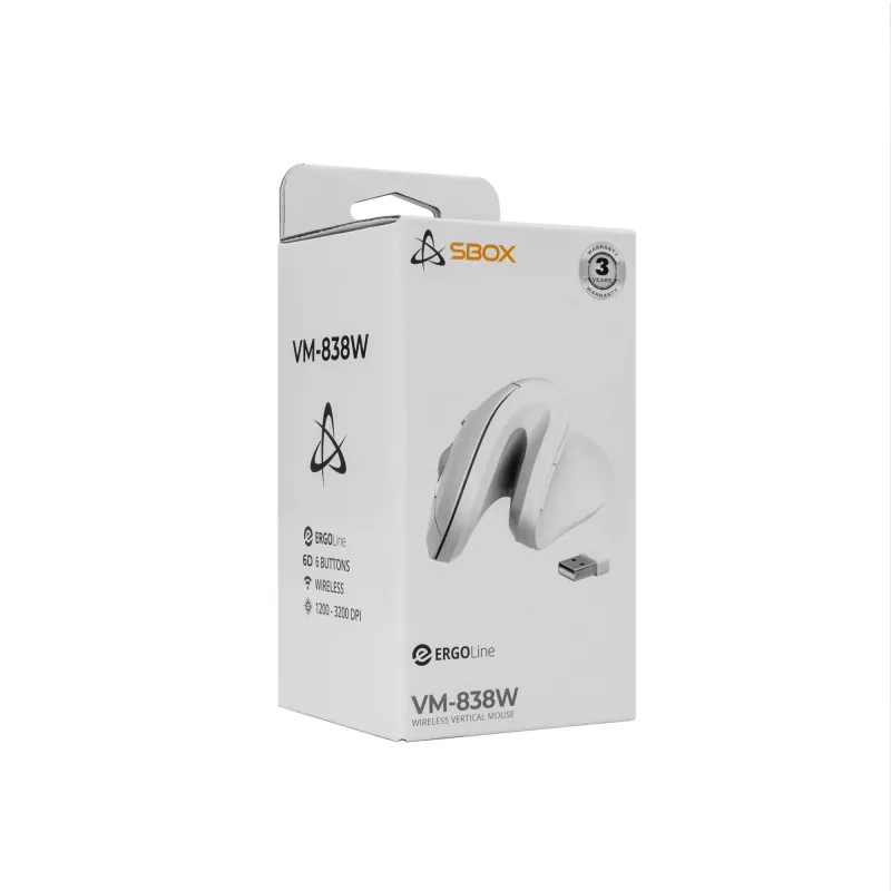 Vertikali belaidė pelė SBOX VM-838W balta