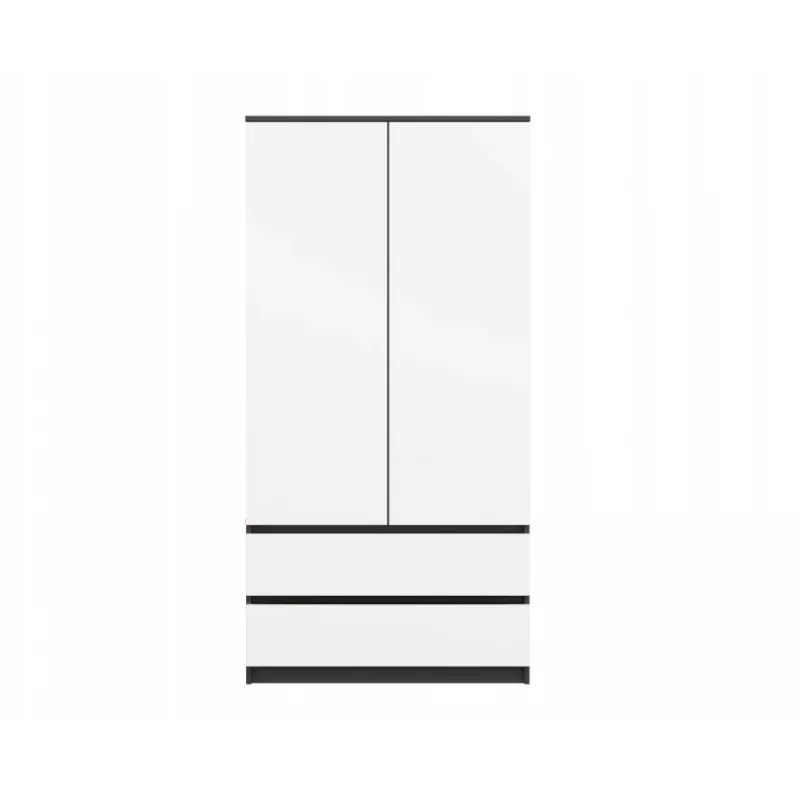 Spinta MALWA SS-90 90×180×50 cm, antracitinis rėmas, balti varstomi durys, 2 stalčiai, laminatas 16 mm