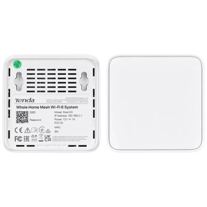 „Mesh“ Wi‑Fi sistema TENDA EX3-3, 3 vnt. rinkinys, dviejų juostų 2,4/5 GHz, Wi‑Fi 6, iki 1201+300 Mbps, 2 vidinės antenos, WPA3