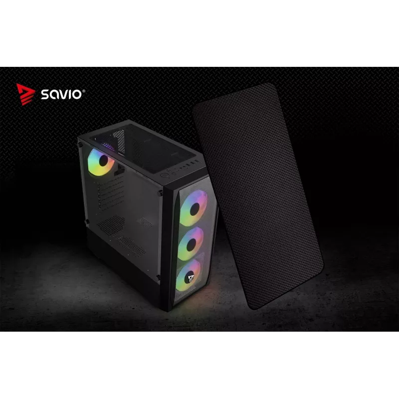 PC korpusas SAVIO Noctis Flow RGB — Cube, ATX/Mini-ITX, 3x 120 mm priekiniai ventiliatoriai, grūdintas stiklas, maks. GPU 35 cm