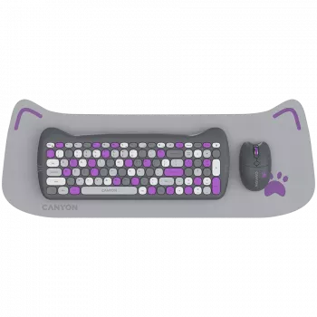 Belaidė klaviatūros ir pelės rinkinys CANYON HSET-W6 Kitty Edition – violetinis