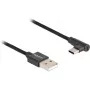 USB 2.0 laidas, USB-A kištukas > USB-C kištukas (juodas, 1 metras, pintas, 90° kampu)
