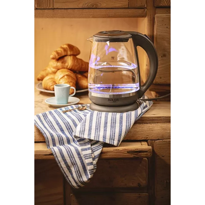 Adler AD 1286 virdulys, 2200 W, 2 L, plastikas/stiklas, pilka/skaidri