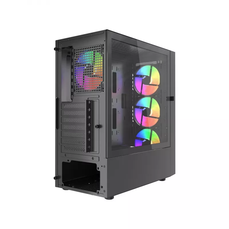 Gembird Fornax 4300 CCC-FC-4300 ATX Midi Tower žaidimų kompiuterio korpusas, grūdintas stiklas, ARGB ventiliatoriai, 2x USB 3.1, 1x USB 2.0, juodas
