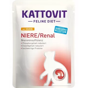Šlapias kačių ėdalas KATTOVIT Feline Diet 85 g paketėlis – vištienos skonio, suaugusioms katėms, inkstų palaikymui