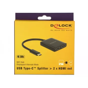 HDMI vaizdo skirstytuvas DeLOCK 87719, USB-C → 2× HDMI, 4K