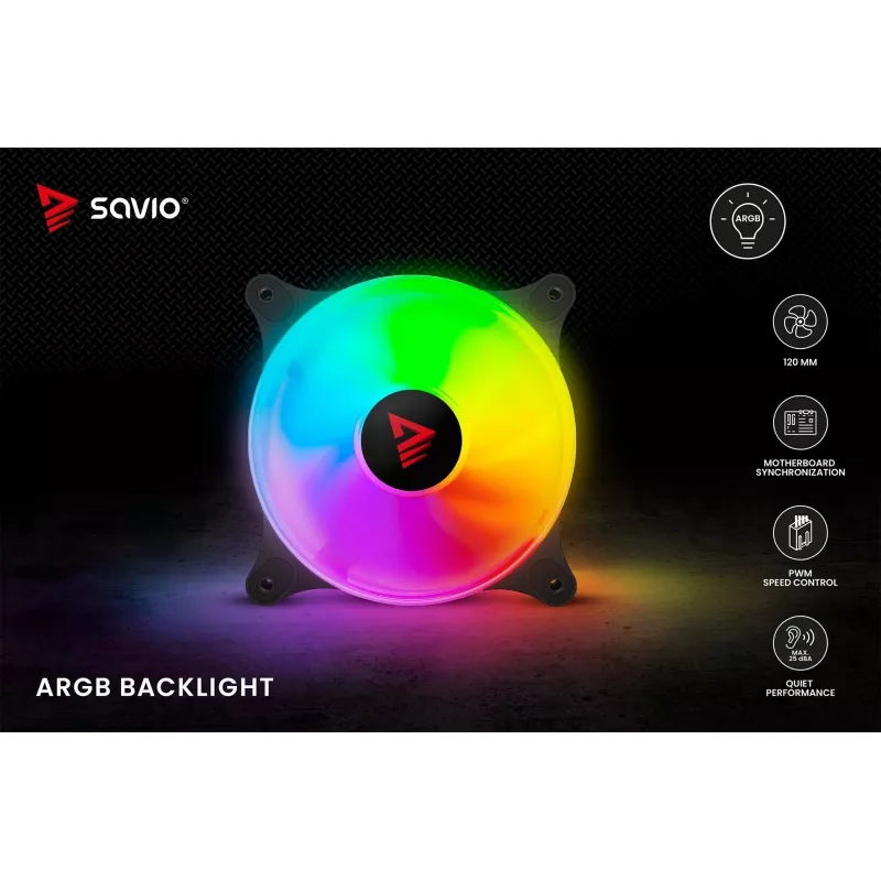 SAVIO Blast 120mm ARGB PWM korpuso ventiliatorius – juodas