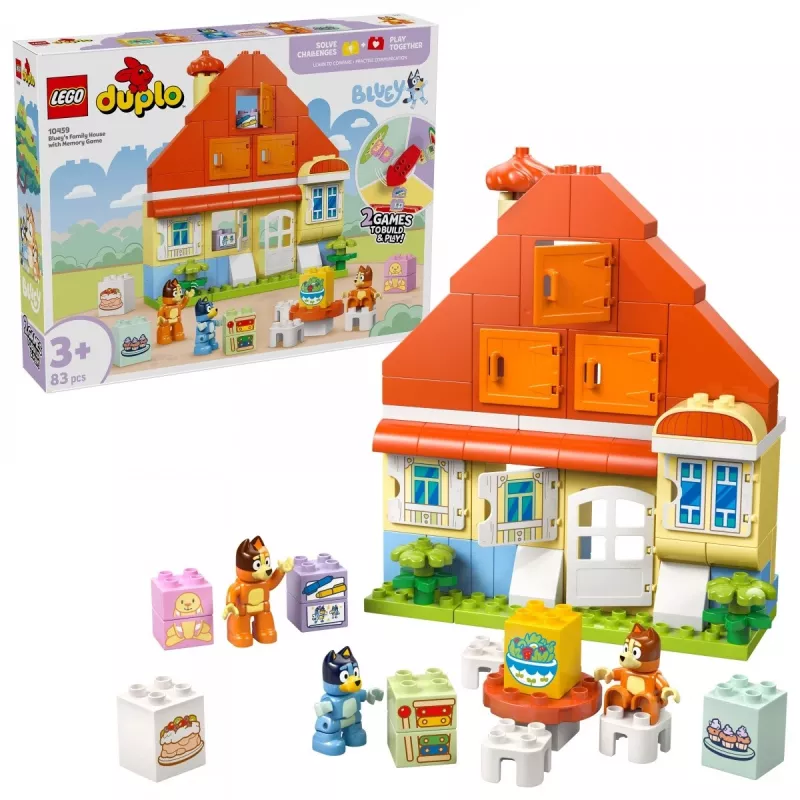 LEGO Bluey šeimos namas su atminties žaidimu 10459 – 83 detalės, 3 minifigūrėlės, nuo 3 metų